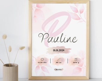 Birth poster personalized, gift for birth personalized, newborn gift girl and boy, birth board, baby poster,