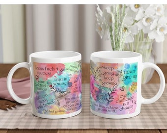 Motivation Mug with self love and self confidence quotes, mental health and self care mug with inspirational sayings, fresh start gift