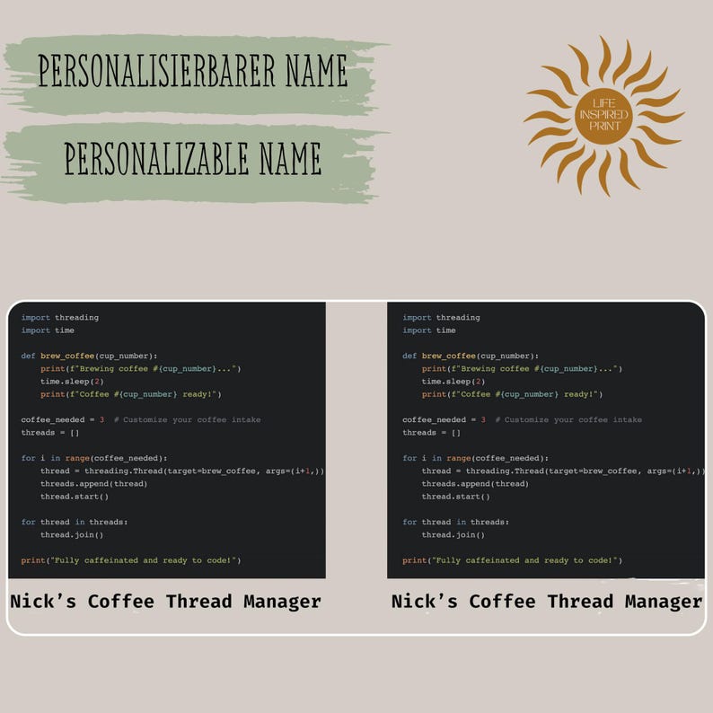Python Programmierertasse personalisiert mit Name, Ansicht links