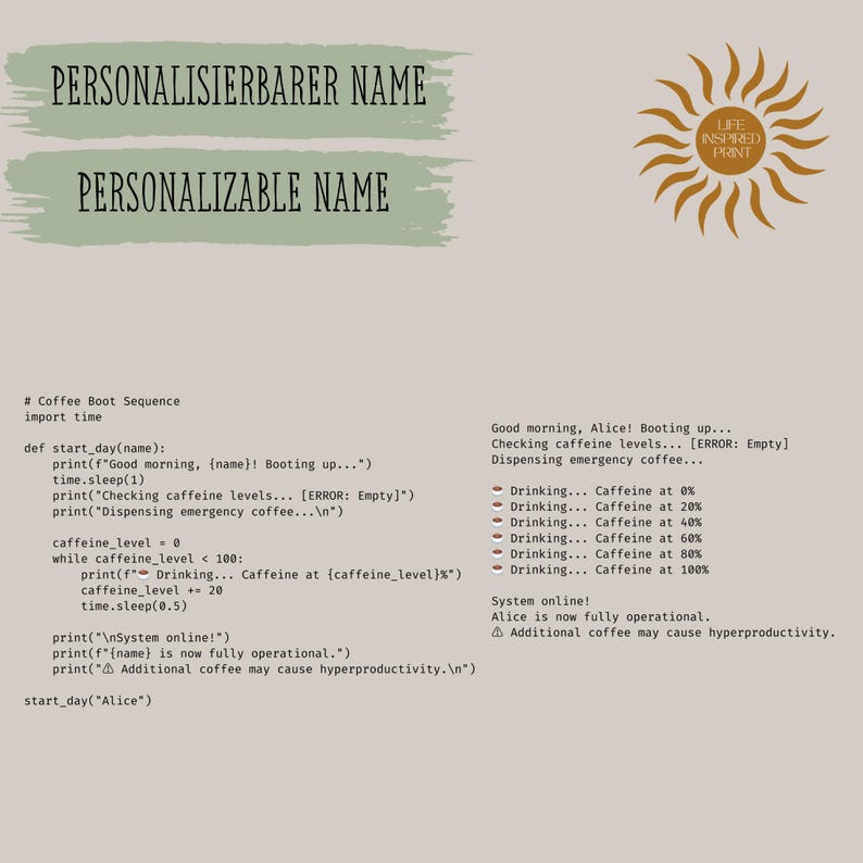 Python Programmierertasse personalisiert mit Name, Ansicht Print