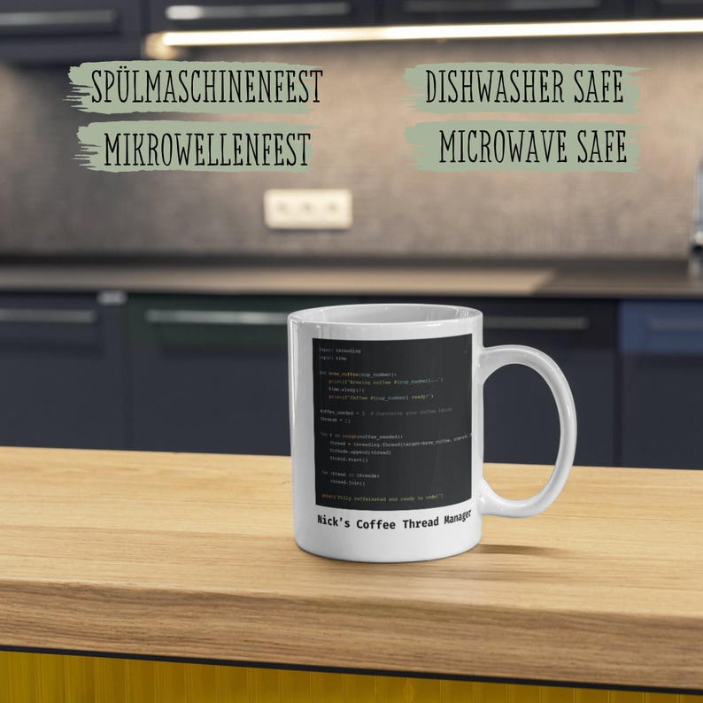 Python Programmierertasse personalisiert mit Name, Ansicht links