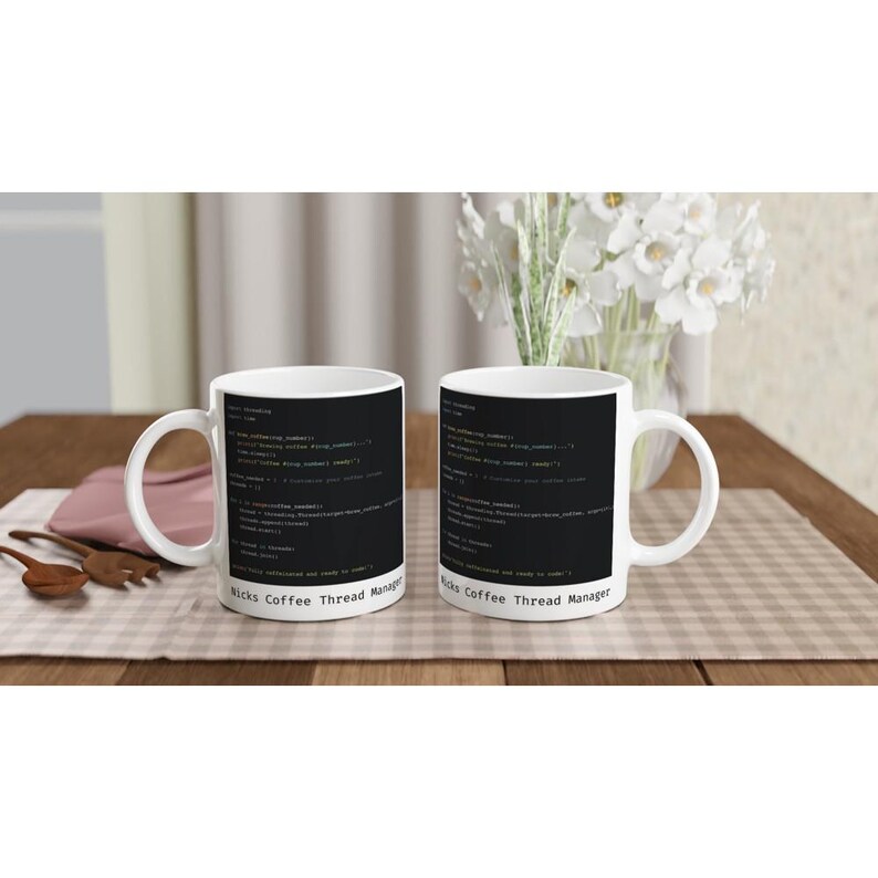 Python Programmierertasse personalisiert mit Name, Ansicht links