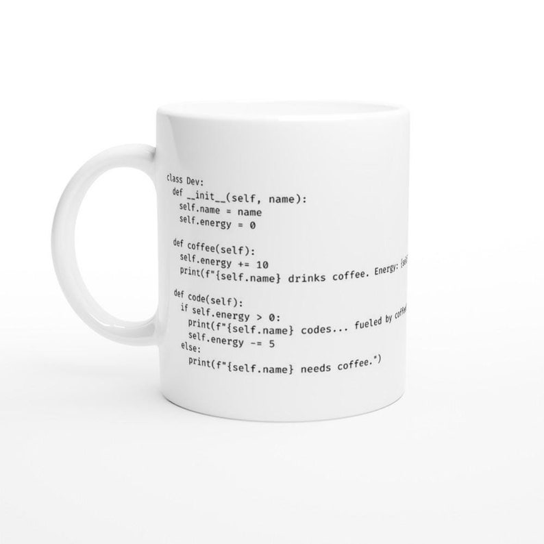 Python Programmierertasse personalisiert mit Name, Ansicht links