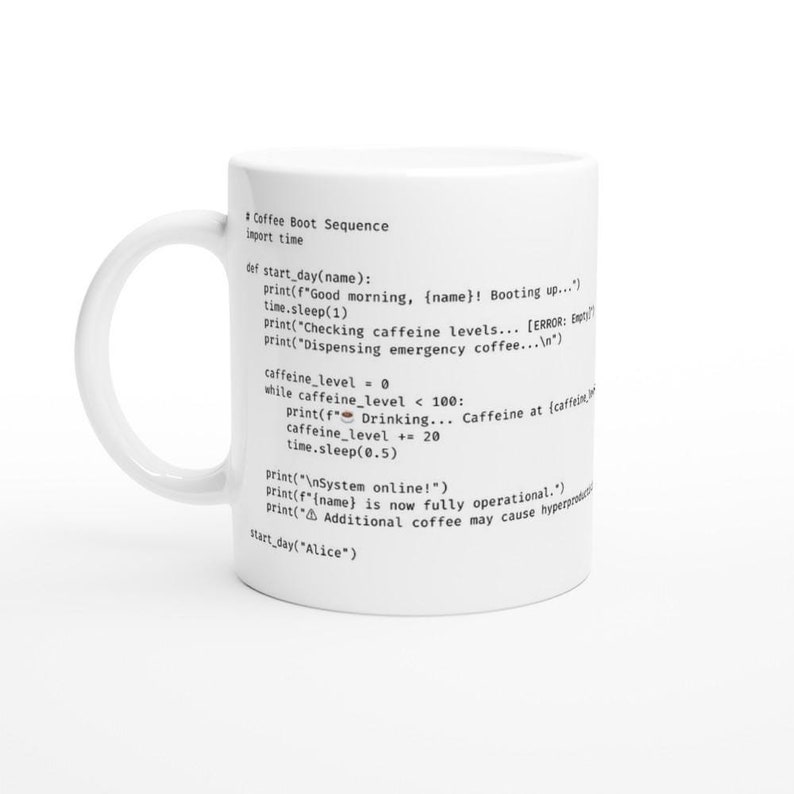 Python Programmierertasse personalisiert mit Name, Ansicht links