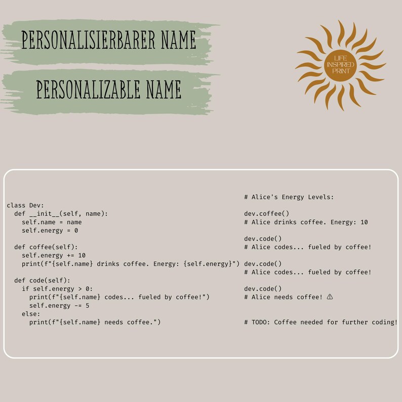Python Programmierertasse personalisiert mit Name, Ansicht Print