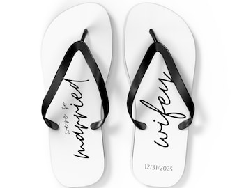 Wifey Flip Flops – Custom Wedding Date Sandals, Honeymoon Beachwear