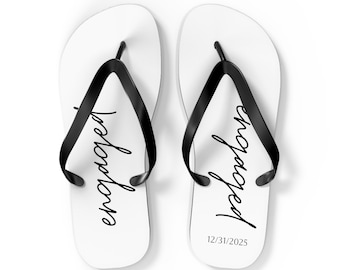 Engaged Flip Flops – Customizable Engagement & Wedding Date Sandals for Couples, Bridal Gift, Honeymoon Shoes