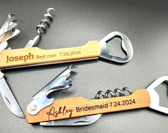 Custom Wine Bottle Openers, Engraved Custom Wine Openers, Personalized wedding Gift, Groomsman and Bridesmaid gifts