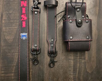 Custom Leather Radio Strap & Holster | Personalized Firefighter Gear | EMS Police First Responder | Firefighter Gift