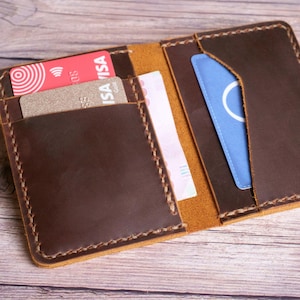 Mini billetera de cuero – Tarjetero delgado – Cuero genuino – Cosido a mano – Minimalista para uso diario – Regalo para esposo o novio