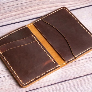 Mini billetera de cuero – Tarjetero delgado – Cuero genuino – Cosido a mano – Minimalista para uso diario – Regalo para esposo o novio