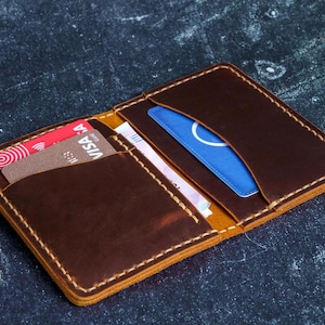 Mini billetera de cuero – Tarjetero delgado – Cuero genuino – Cosido a mano – Minimalista para uso diario – Regalo para esposo o novio