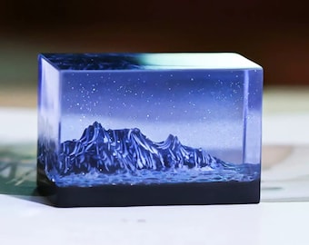 Aurora Borealis Resin & Wood Paperweight Crystal Office Supplies Icelandic Mountains Northern Lights Starry Night Birthday Gift For Her Him