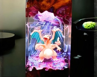 Drachen LED Lampe aus Kunstharz | Holz & Epoxy handgemachte Handwerker Kunst Wohnkultur - Geschenk für Gamer Sie Him | Spielzimmer Schlafzimmer Dekoration Nachtlicht