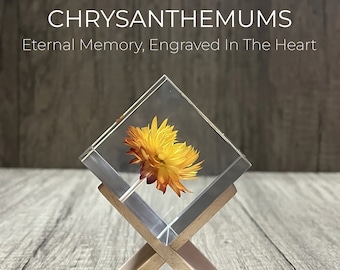 Chrysanthemum Flower Epoxy Resin Cube - Meaningful Girlfriend Home Decor Art | Romantic Bedroom Night Light Decoration Gift For Her Girl