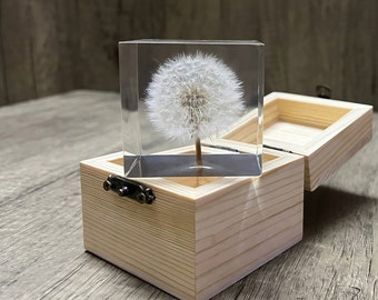Dandelion Flower Epoxy Resin Cube - Meaningful Girlfriend Home Decor Art | Romantic Bedroom Night Light Decoration Gift For Her Girl