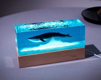 Whale LED Lamp Epoxy Resin - Wood Home Decor Art | Ocean Ice Beach Marine Biology Bedroom Night Light Decoration Gift For Him, Her, Dad
