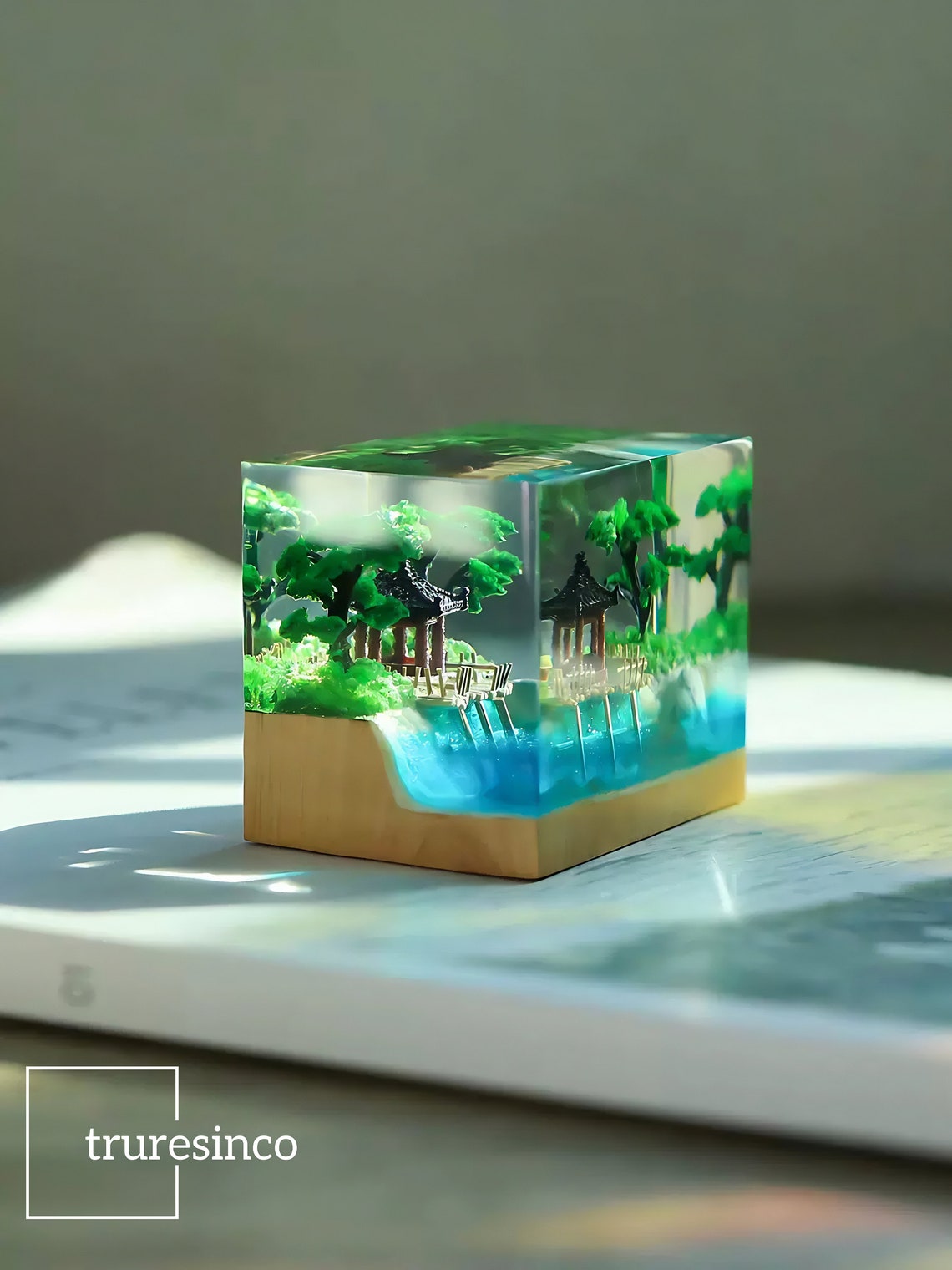 Japanese Summer Garden Paperweight Resin & Wood Art Office Supplies ...