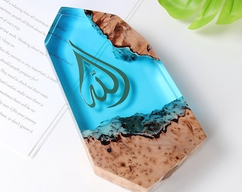 Allah LED Lamp Islamic Calligraphy Epoxy Resin - Muslim Home Decor Art | Islam Quran Bedroom Night Light Decoration Gift For Him, Her, Dad