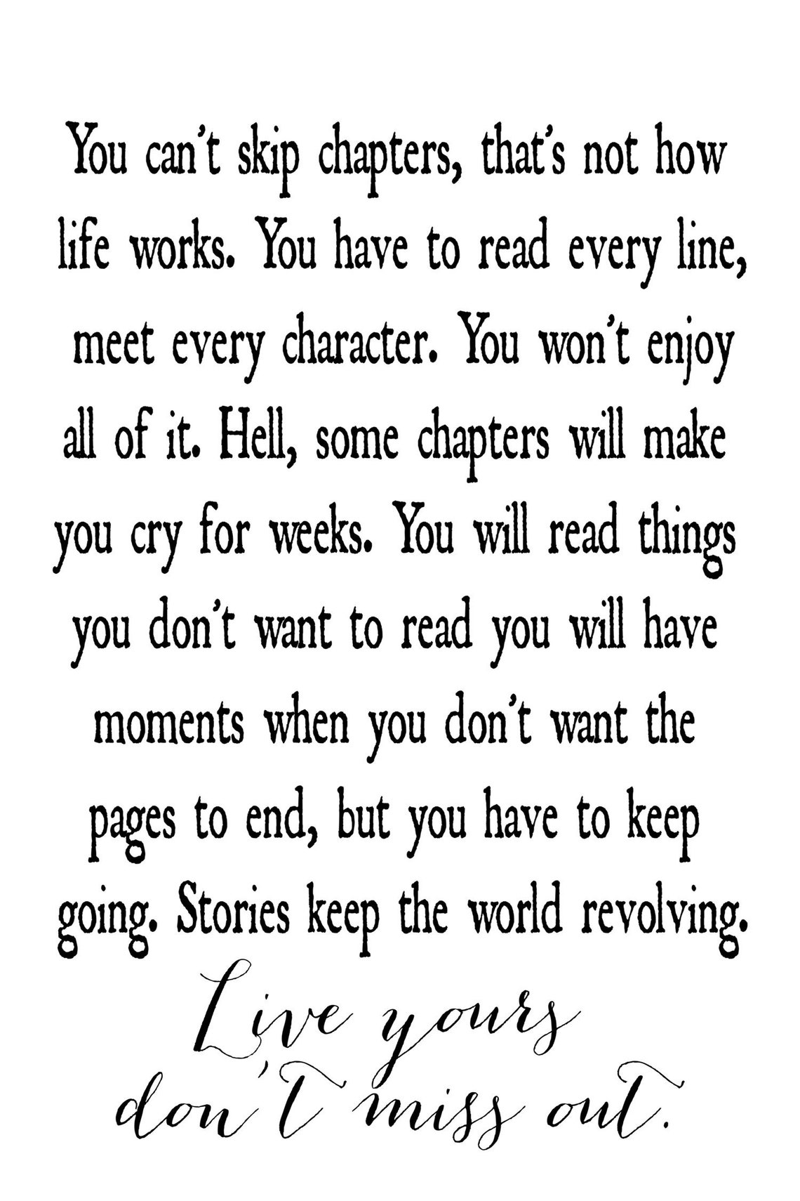 You Can't Skip Chapters Typography Art Sign You Choose Size 8x10, 16x20