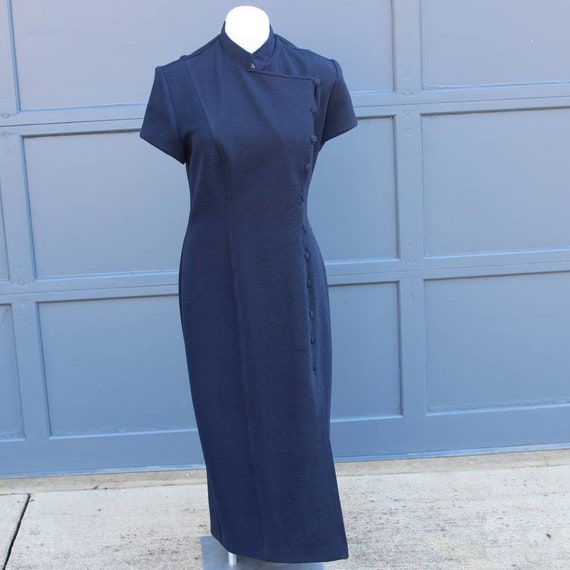 Vintage Joseph Ribkoff 12 Dress Side Button Blue