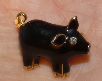 Vintage Enamel Black Pig Pin, Piglet Brooch, Small Pig Pin designed by ROMAN