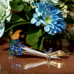 Vintage Victorian Hand Arm Brooch, Rhinestone, Gold Tone