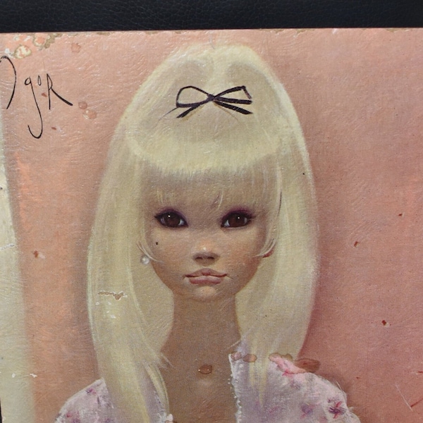 RARE - 1960 Big Eye Girl Igor Pantuhoff Textured Print Platinum Blonde Pixie Russian