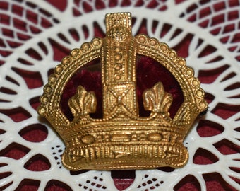 WWII Gold Tone Crown, Second Class Warrant Officers Arm Brass Badge Kings Crown, Officers Rank, Saint Edward's Crown