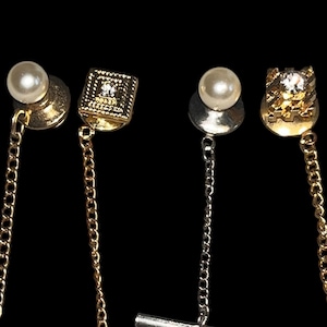 Vintage Gold & Silver Tone Tie Tacks, Pearl Tie Tack, Rhinestone Tie Tack, Classic Tie Tacks