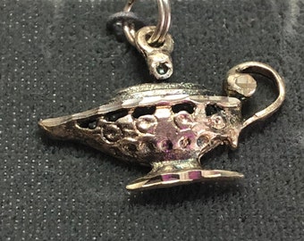 Vintage Sterling 925 Aladdin Lamp Charm, Charm Bracelet Charm, Lucky Charm, Rub the Magic Lamp