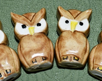 1970'S Ceramic Macramé Owl Beads, Hooter Beads, Large Owl Beads