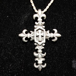 Vintage Fleur-de-lis Cross, Chunky Silver Tone Cross, 925 Sterling Silver Chain, Cross is not Sterling