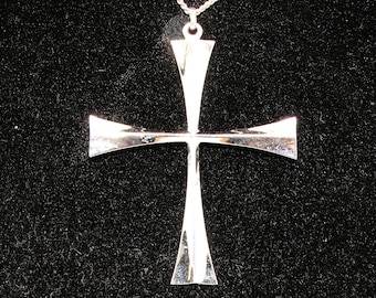 Vintage Sterling Statement Cross Pendant Necklace, Religious