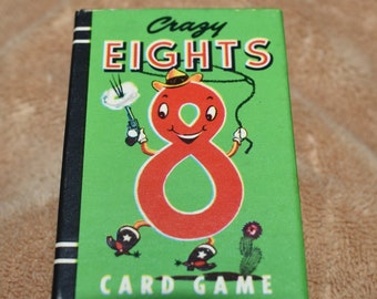 Crazy Eights Card Game, Vintage 1951 Miniature Card Game "Crazy Eights" by Whitman Publishing - Peter Pan Cards