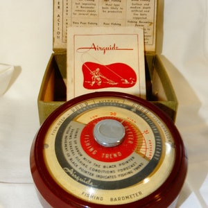 1976 Airguide Instrument Co. No.225 Fishing Barometer Burgundy