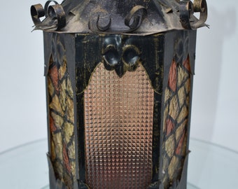 Vintage Gothic Spanish Revival Ornate Scrolled Lantern Tealight Candle Holder,  Made in Korea, Patio Lighting