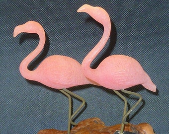 Vintage John Perry Flamingo Sculpture Pink Pair of Happy Flamingos! Tropical Bird Sculpture