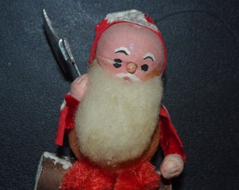 Rare 1940's Santa Pixie, Gnome, Christmas Elf Miniature, Made in France, Spun Cotton Elf Santa, Folk Art, Primitive, French Ornament #10