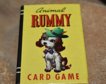 Rummy Card Game, Vintage 1951 Miniature Card Game "RUMMY" by Whitman Publishing