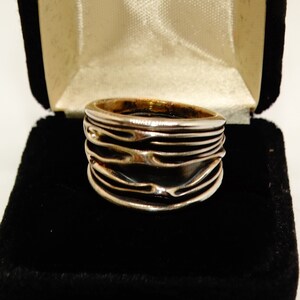 Vintage Oxidized sterling silver sculpted ring,  organic textured surface with an blackened finish, Nature Style Ring, Ocean Waves