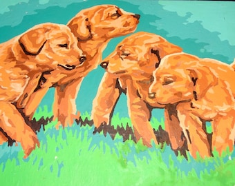 Vintage Paint by Number Yellow Labrador Puppies, Playful Dog Paint by Number, Puppy Paint by Number