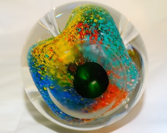 Vintage Rainbow Swirl Paperweight, Vibrant Colors,  Murano Style Art Glass Multi-Colored Egg Shaped Paperweight, Abstract Paperweight