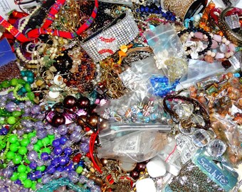 Vintage Estate Jewelry Box Lot, Jewelry for Resell or Refurbishment, Loose Beads, Craft - 1960's - 2000 - Lot - AUG70