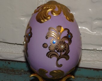 Porcelain Easter Egg & Stand, Lavender, Purple Easter Egg, Porcelain, TFM, Hand Crafted in Taiwan, Easter Decor, Elegant, Gold Scrolling