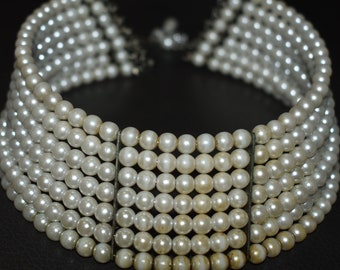 Vintage Pearl Choker Wedding Pearl Necklace 7 Strand Pearl Necklace, Victorian Bridal Jewelry, Choker Faux Pearls, Cascading Pearls