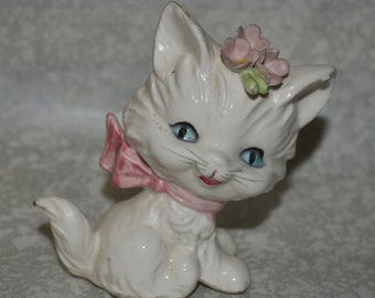 MCM Retro White Kitty Salt Shaker Figure, Blued Kitten, White Cat Figure