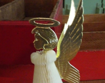 Vintage Angel Christmas Decoration, Made in Denmark, Honeycomb Angel Christmas Tree Decoration 4"