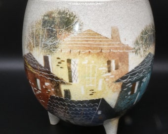 Vintage Sascha Brastoff Ceramic Building Tops Jar, Mid Century Pottery  Signed California USA Egg Jar 