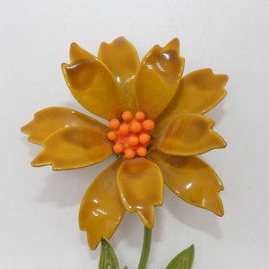 Vintage Yellow Goldenrod / Orange  Flower Pin, Flower Brooch, Enamel Flower Power, Enamel Flower Jewelry